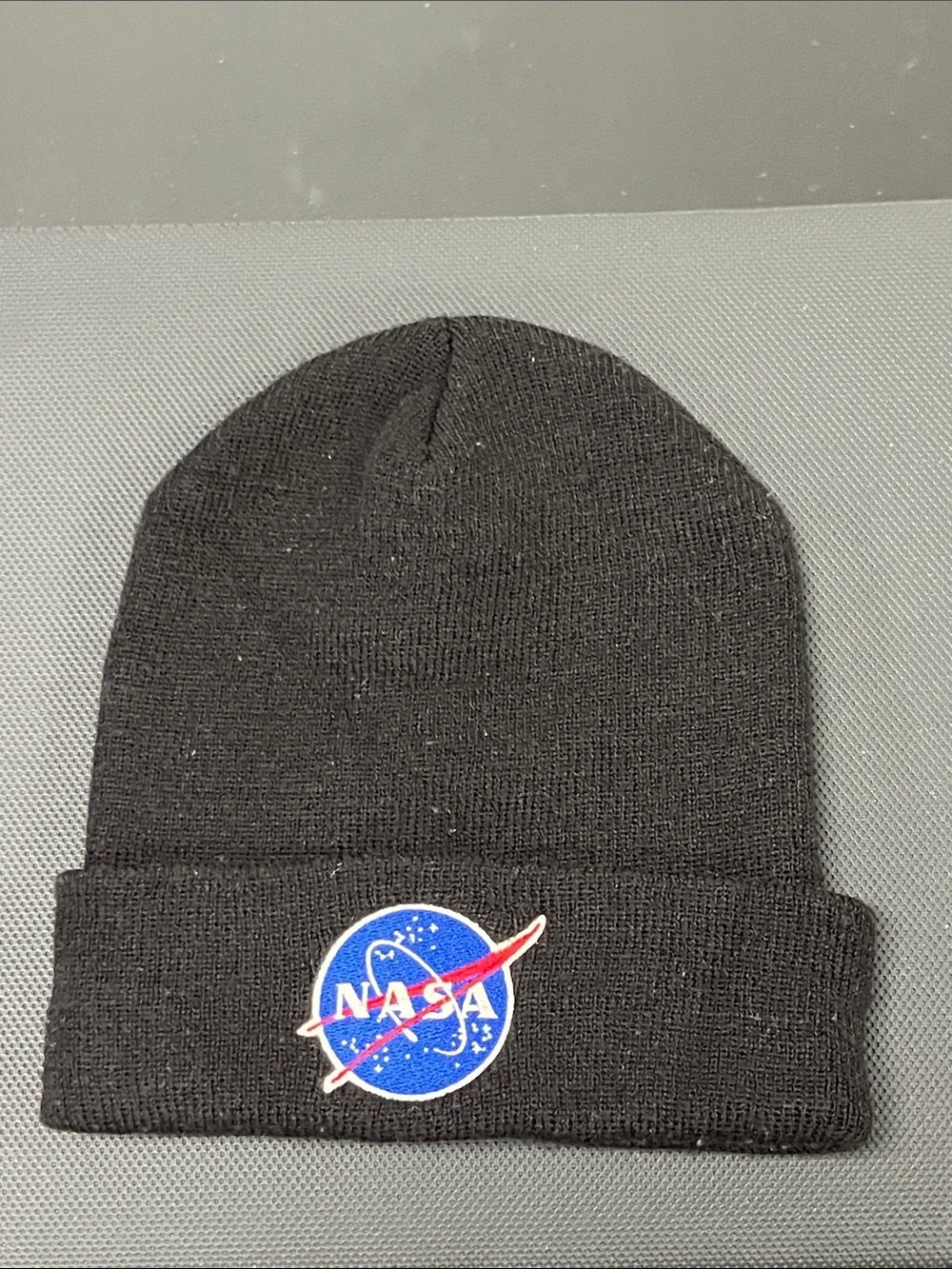 Men’s NASA Patch Black Knit Beanie Hat